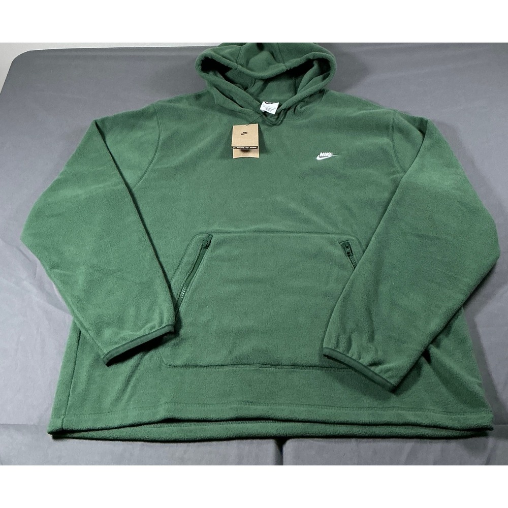 Nike‎ Mens Fleece Hoodie Green Pullover Zippered Kangaroo Pocket DQ4896-341 XL